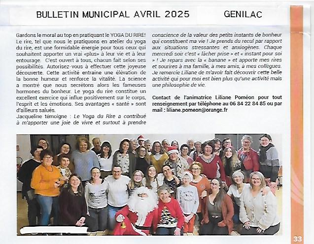 Yoga du rire bulletin genilac avril 2025